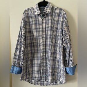 English Laundry Men’s XL 16.5 36/37 Blue Plaid Long Sleeve Button Up Shirt